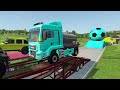 double flatbed trailer truck vs speedbumps train vs cars tractor vs train beamng.drive 076