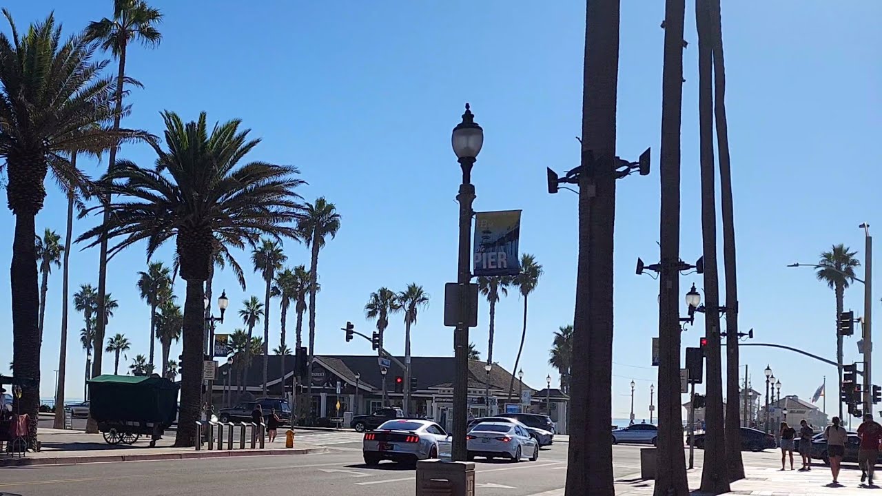 Downtown Huntington Beach, California - Main Street And Pier - Drone ...