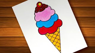 How To Draw Ice cream For Beginners || Draw Cute Ice Cream Cone || Ice cream Drawing & Colour..