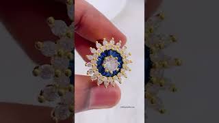 allthatsells Blue Sapphire Cubic Zirconia Sun Flower 18K Gold Free Size Ring for Women