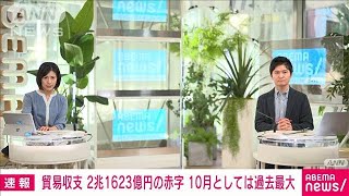 【速報】10月の貿易赤字は2兆円超　10月で過去最大　資源高・円安が影響(2022年11月17日)