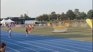 Chloe Nicolas-Etienne age 17 Anchor in 4x100m at 2024 AO Championships (lane 5 wearing blue shorts)