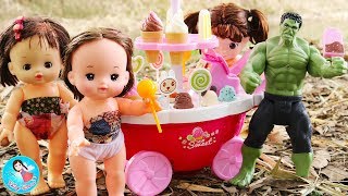 ละครสั้น เมลจังและเพื่อนๆ ไปเล่นน้ำ Baby Doll Play Time Ice Cream Playset