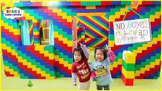 24 hours Giant lego box fort house! No Boys Allowed!