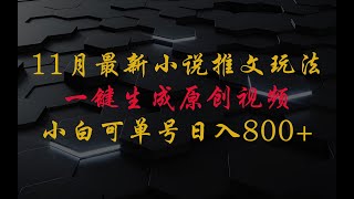 11月最新玩法小说推文暴利拉新，一键生成原创视频，小白可单号日入800+，解放双手