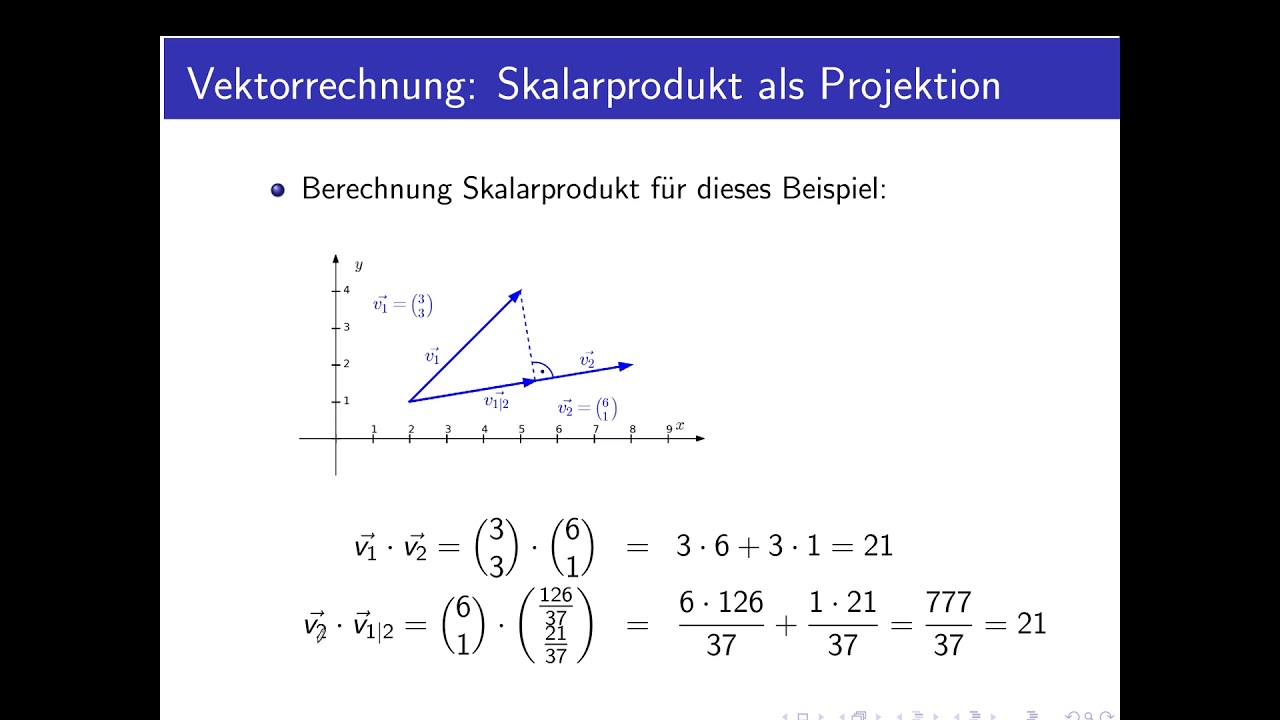 Vektorrechnung Teil 11: Skalarprodukt Als Projektion - YouTube