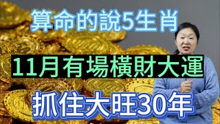 算命的說：這5大生肖！11月有一場橫財大運！抓住大旺30年！他們11月一到！時來運轉！鹹魚翻身轉大運！鈔票賺的多！只進不出！只富不窮！收入翻兩番！躺著都能把錢賺到手！