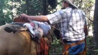 Loading two elk hind quarters on a riding saddle using a barrel hitch, Part 2