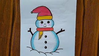 How to draw snowman step by step | Winter season drawing| Christmas drawing