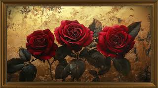 Vintage red roses | vintage tv oil art painting | gold frame tv art | art screensaver for tv 1 hrs