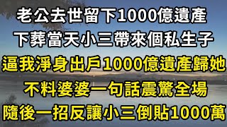 老公去世留下1000億遺產，下葬當天小三帶來個私生子，逼我淨身出戶1000億遺產歸她，不料婆婆一句話震驚全場，隨後一招反讓小三倒貼1000萬#翠花的秘密