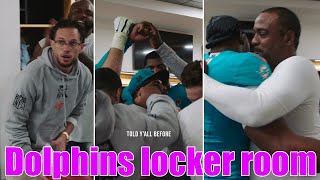 Dolphins players get emotional during coach Mike McDaniel's victory speech in locker room