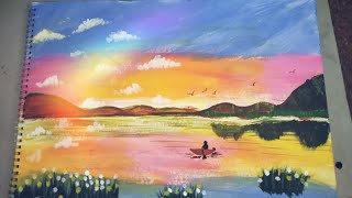 boating in river/ Acrylic painting 🎨 EASY Painting/Simple acrylic sunset painting