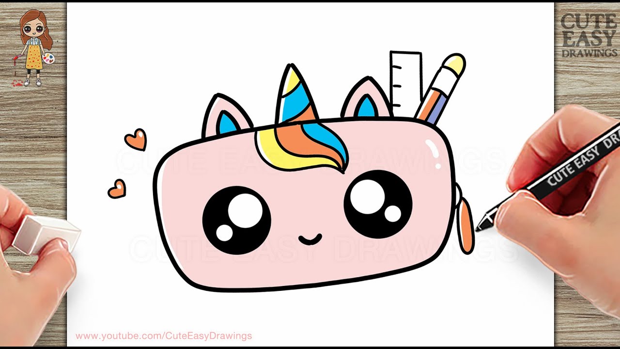 How To Draw A Cute Unicorn Pencil Bag - Easy Draw And Color Step By ...