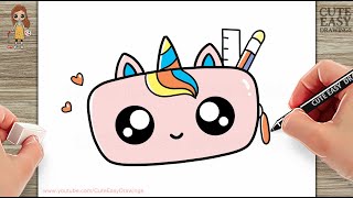 How to Draw a Cute Unicorn Pencil Bag - Easy Draw and Color Step by Step