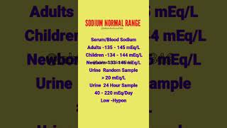 Nátrium normál tartomány|nátriumszint alacsony/magas hívott|Na szint diagram#új#biológia#yt#lab#kórház#shorts