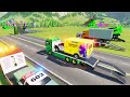 transporting excavator mixer truck wheel loader police car to garage with man truck fs22 236