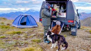 Car Camping in Freezing Rain Storm - Alpine Tent - Mountain Camp