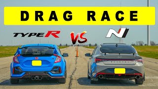 2022 Elantra N vs Civic Type R, a bit of a shocker. Drag and Roll Races.