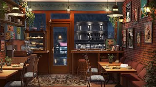 4K Rainy Cozy Coffee Shop with Smooth Jazz Music Playlist for Relaxing, Studying and Working