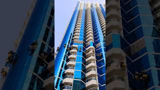 Amazing work window glass cleaning a high rise building.