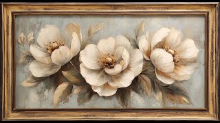 Vintage Peonies Still Life | Floral TV Art | Gold Frame | TV Screensaver