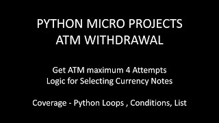 10- Python Projects for Beginners | ATM CASH WITHDRAWAL in PYTHON | Python Tutorials | Python Online
