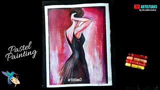 Beautiful drawing of Dancing Ballerina girl with oil pastel - step by step
