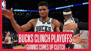 🥶 GIANNIS makes CLUTCH PLAYS in 44 POINT outing as BUCKS CLINCH PLAYOFFS! | Bucks @ Nets Highlights