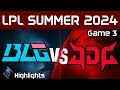 BLG vs JDG Highlights Game 3 LPL Summer 2024 Bilibili Gaming vs JD Gaming by Onivia