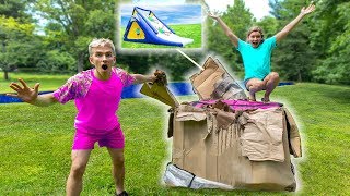 Building GIANT Inflatable Waterslide for Backyard Waterpark!! (Mystery Monster Spotted)