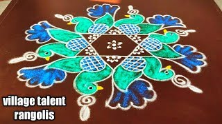 #simple beautiful peacock  rangoli design for beginners with  5dots made easy to draw for everyone