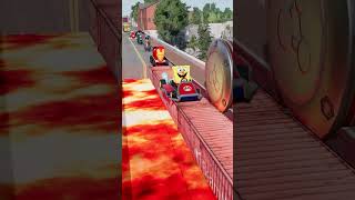 Dumb Cars Crossing LAVA & Bollard with Trailer Bridge | BeamNG.Drive