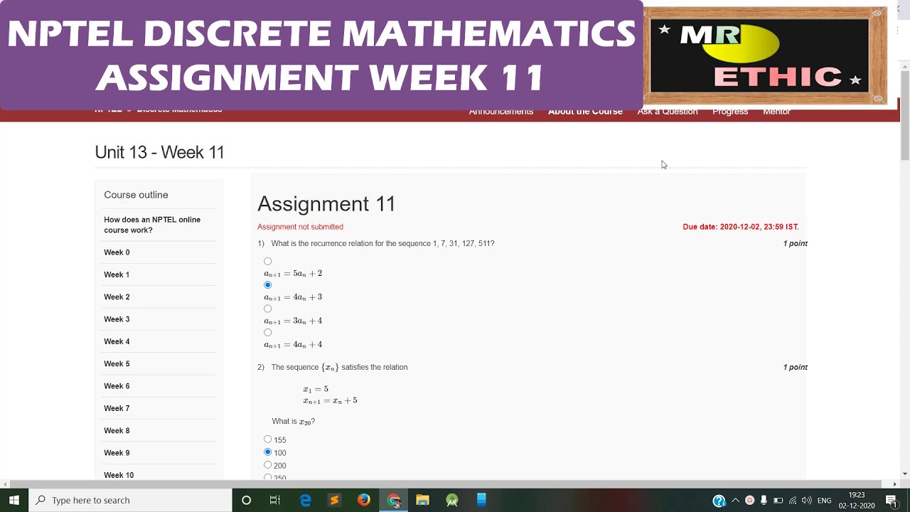 NPTEL Discrete Mathematics Assignment Week 11 | Nptel Discrete ...