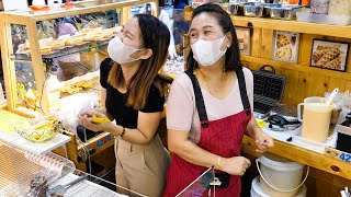 Heartwarming mom and daughter duo making waffle and hotdog | thai street food