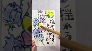 ふんわりした花びらがかわいい、スイートピーの絵手紙を描きました　#shorts #絵手紙 #スイートピー