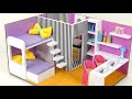 DIY Miniature Cardboard House #48 PURPLE ROOM with Two Beds