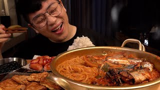 ASMR Mukbang 먹방창배 꽁치김치찌개 쫄면 이조합은 정말 강추 대박 레전드 먹방 Spicy Saury and Kimchi Jjigae Legend kfood eatingsh