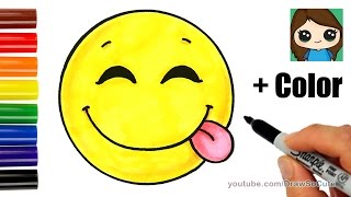 How to Draw a Silly Happy Face Emoji with Coloring Easy