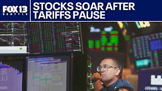 Stocks soar after 90-day pause on most tariffs | FOX 13 Seattle