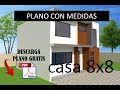 plano gratis | Proyecto Casa de 8x8 metros DESCARGA plano GRATIS