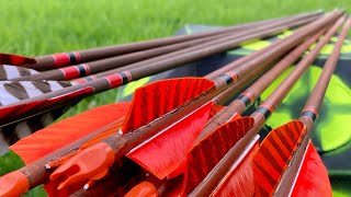 Shooting Premium Vintage wooden arrows with my Vintage Myth from Falco at my Rinehart target 🏹😊🎯.