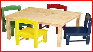 Amazon Basics Kids Wood Table and 4 Chair Set, Natural Table, Assorted Color Chairs