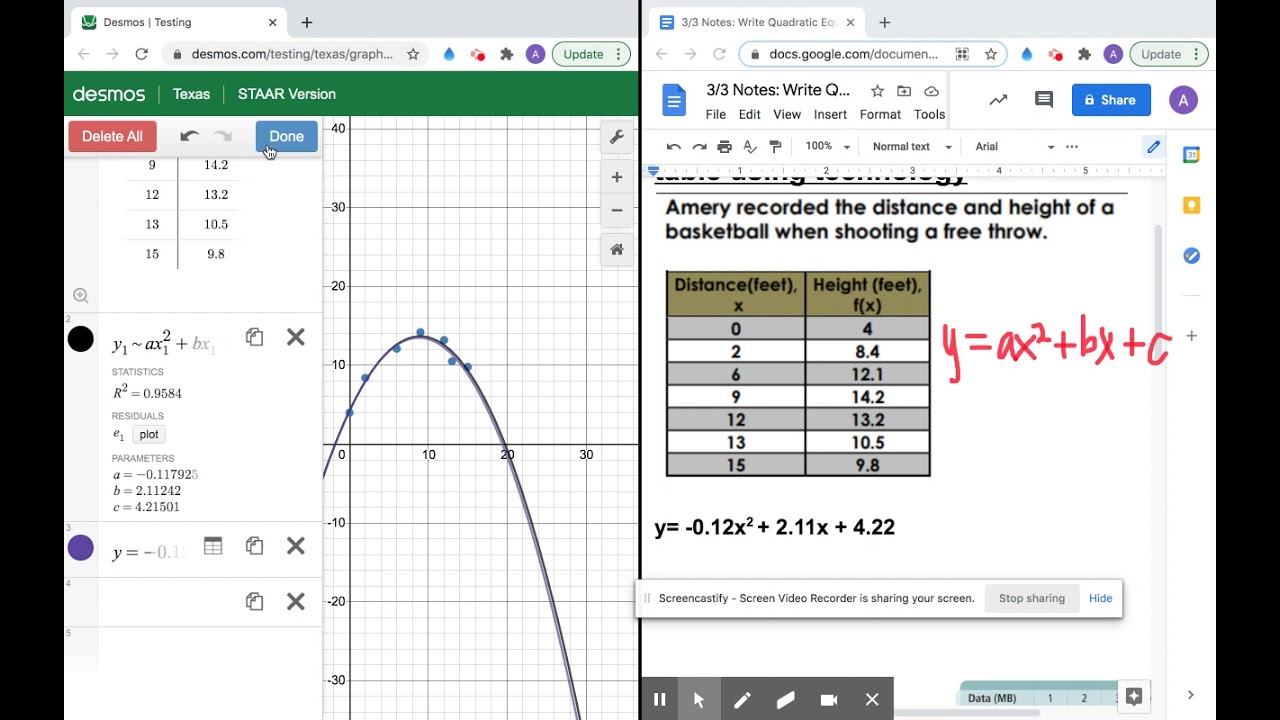 Quadratic Regression In Desmos Calculator - YouTube