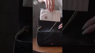 Gucci GG Marmont Mini Bag in Black Matelassé Chevron Leather 751526 AACCE 1061