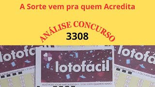 CONCURSO 3308 DA LOTOFÁCIL.  ANÁLISE E GRÁFICO