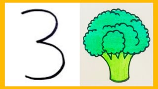 How to draw broccoli |drawing with number 3 #Art #drawing #youtubeshorts #shorts