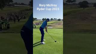 Rory Mcilroy down the line with driver at the Ryder Cup in Rome 2023