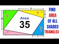 Calculate total Area of all shaded triangles | Important Geometry skills explained | Fun Olympiad