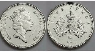 UK 1990 5 FIVE PENCE COIN VALUE + REVIEW